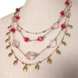 Pink Gold Clear Vintage Multi layer Beaded Necklace
